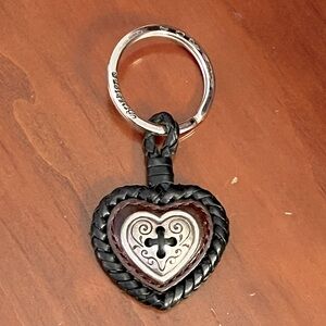 Brighton black & brown leather silver heart keychain vintage